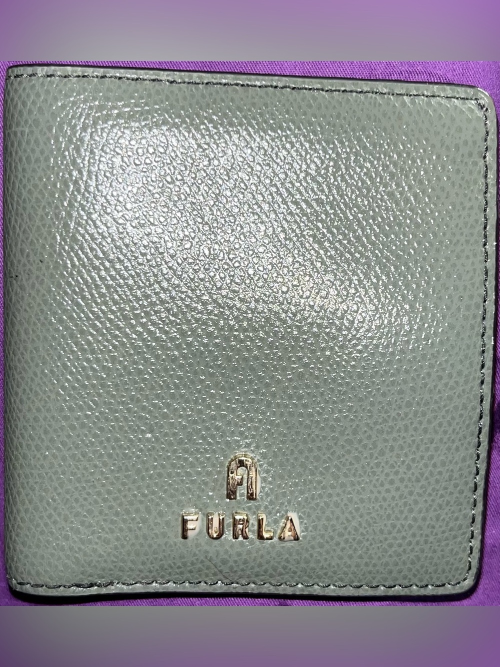 Furla EUC Pebbled Leather Wallet in Sage Green